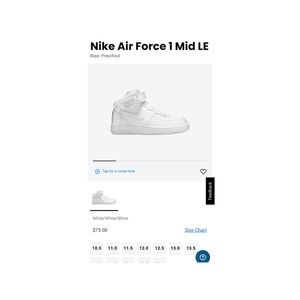 Toddler/child Size 13C Nike Air Force White High Top Shoes NWOT - never worn.